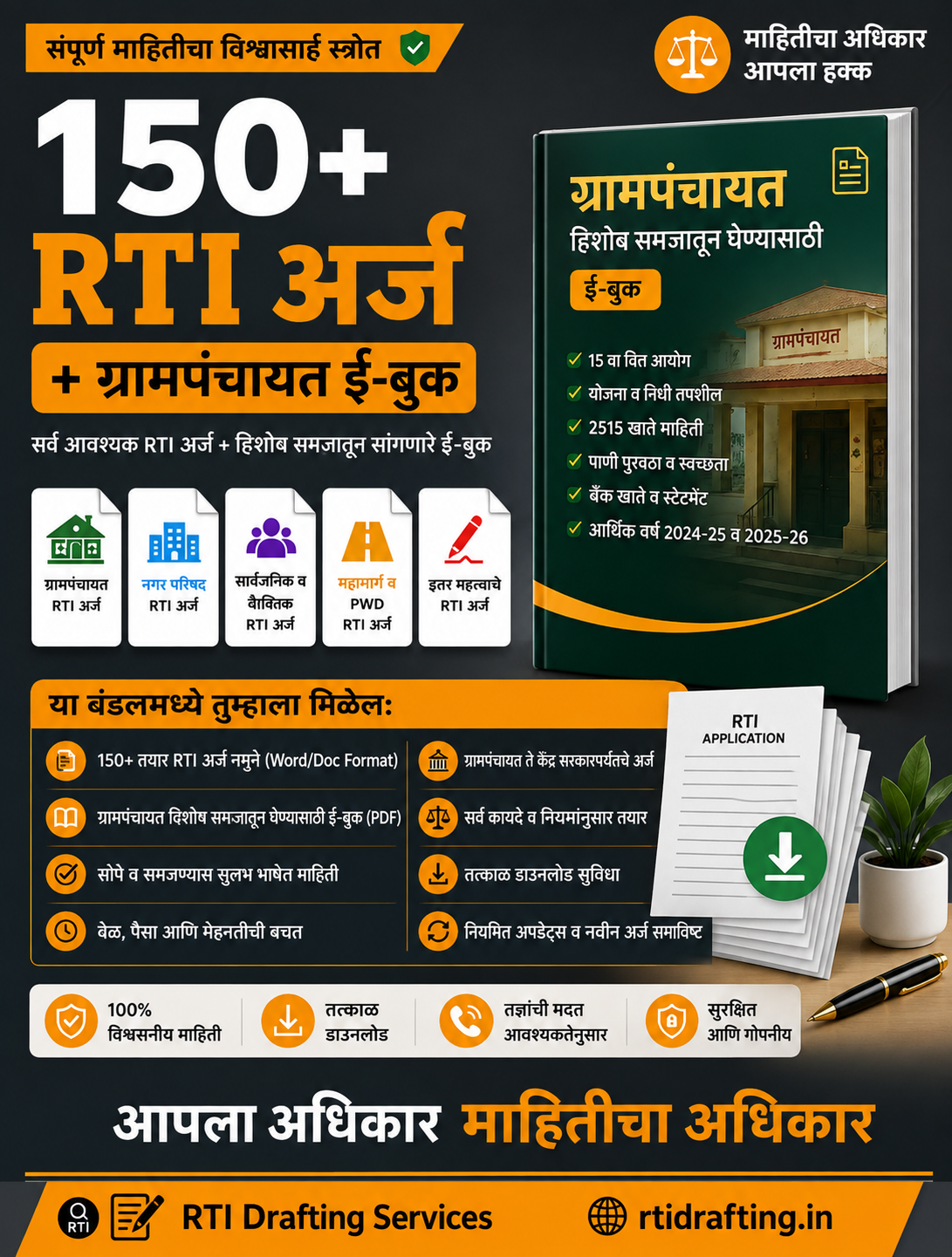 150+ RTI अर्ज + ग्रामपंचायत ई-बुक