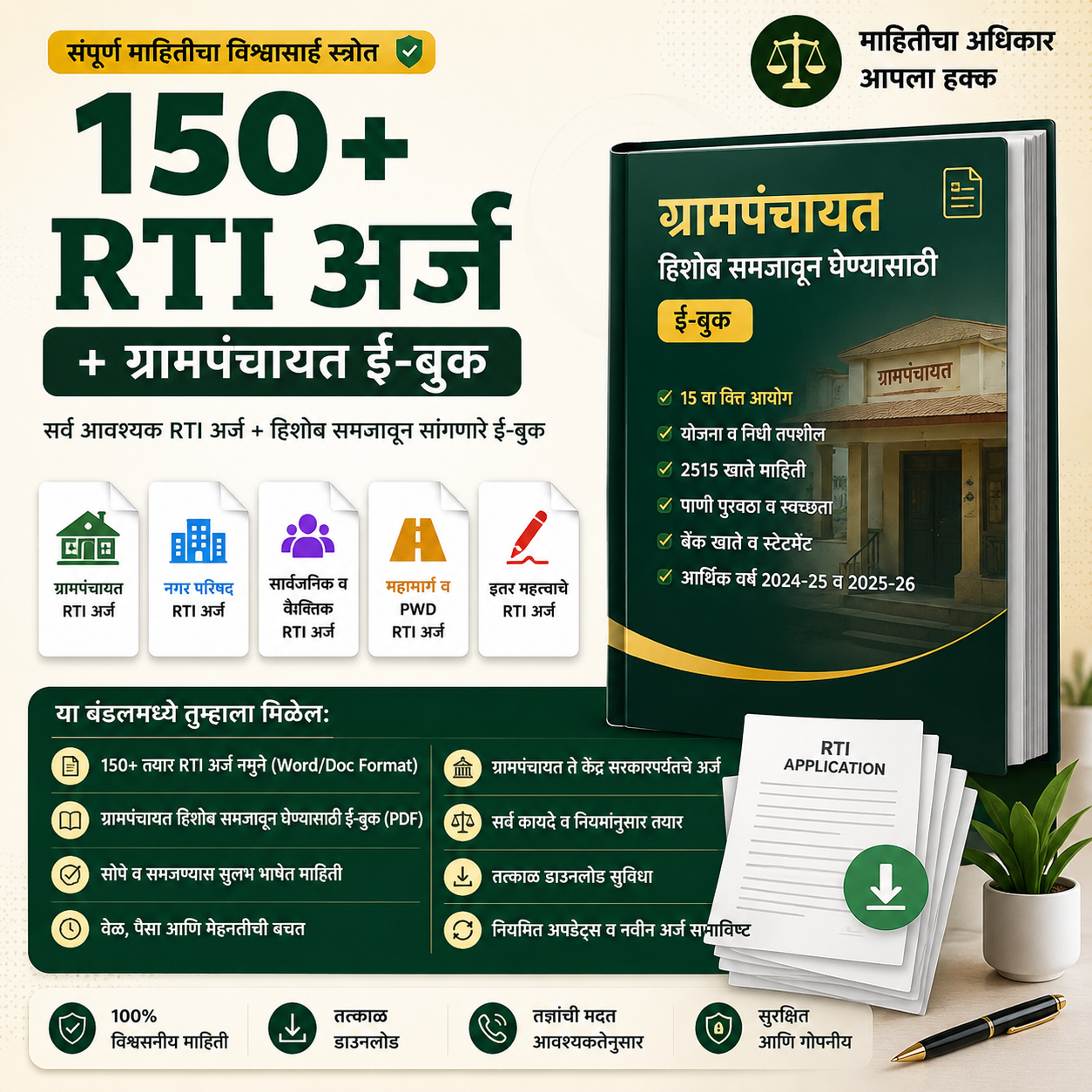 150+ RTI अर्ज + ग्रामपंचायत ई-बुक