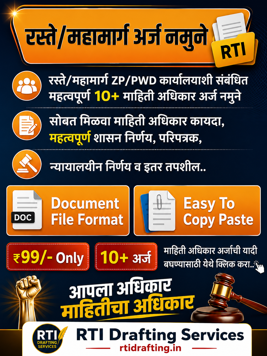 रस्ते महामार्गाशी संबंधित माहिती अधिकार अर्ज नमुने